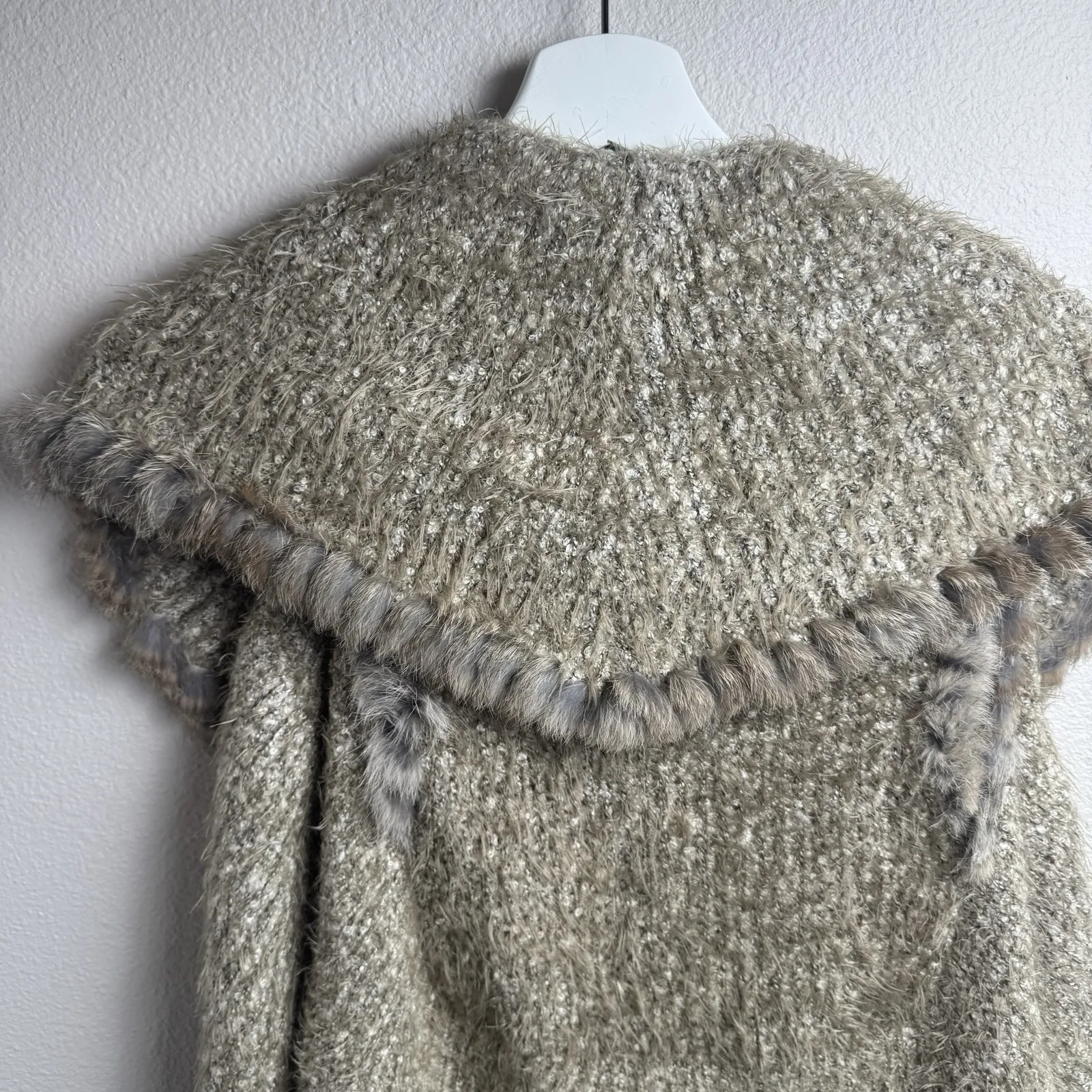 Love Token Vest Size XS  Womens Rabbit Fur Trim Beige Cozy Soft Luxe Sweater - Image 13