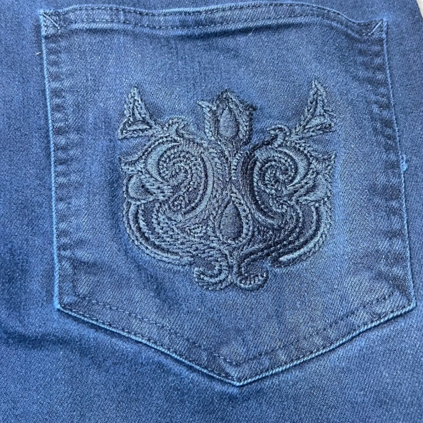 Talbots Dark Wash Blue Jeans Womens 16 Long Stretch Embroidered Pockets Casual - Image 13