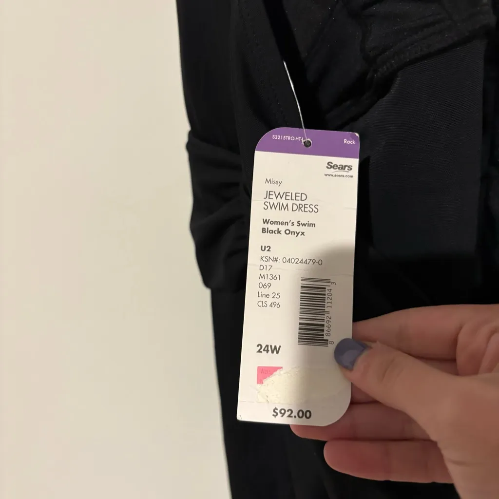 Tropical Escape 1pc Swimsuit dress Runched Front jewel beaded strap black 24w - Image 5