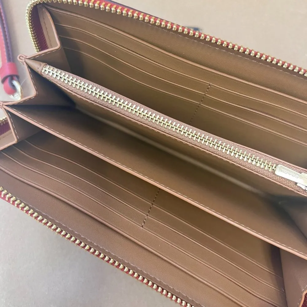 Coach Long Zip Around Wallet In Signature Canvas With Wild Strawberry Print - Image 5