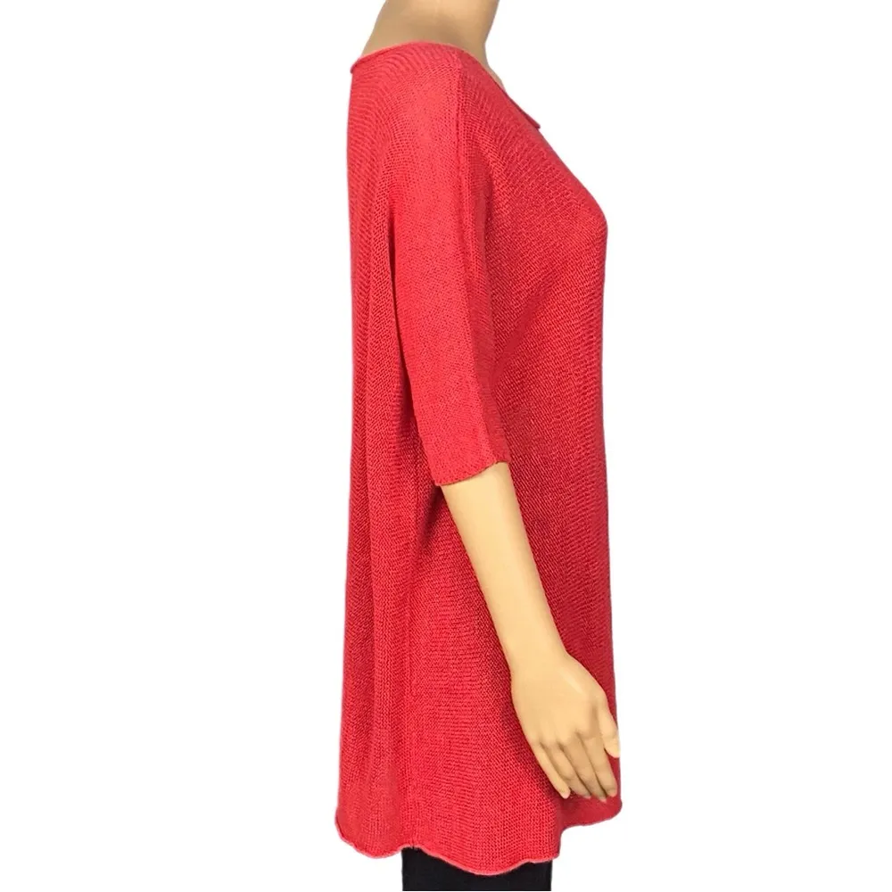 EILEEN FISHER Oversized 100% Hemp dark coral knit tunic sweater Size XS EUC - Image 3