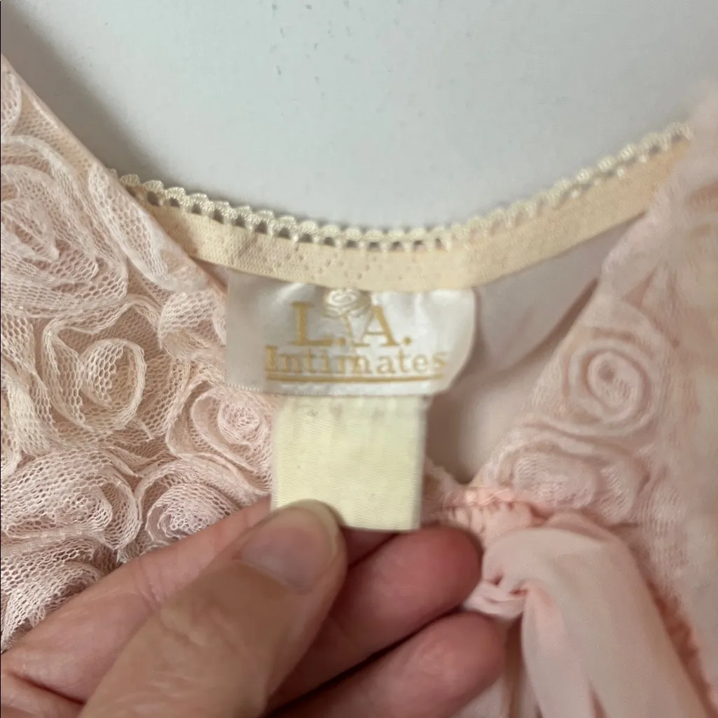 Y2K LA INTIMATES PRETTY IN PINK CHIFFON BABYDOLL NIGHTIE w/ROSEBUDS & BOW Size M - Image 3