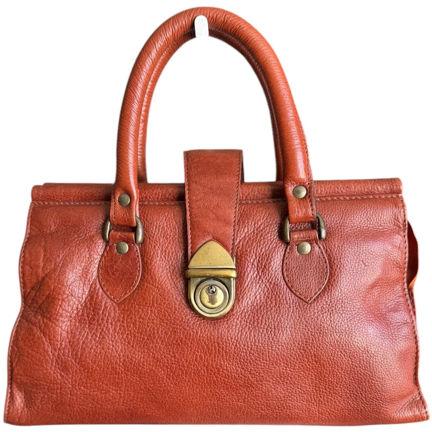Vintage Sabiha Leather Boutique Cognac Satchel – Brass Lock, Made in India Brown - Image 2