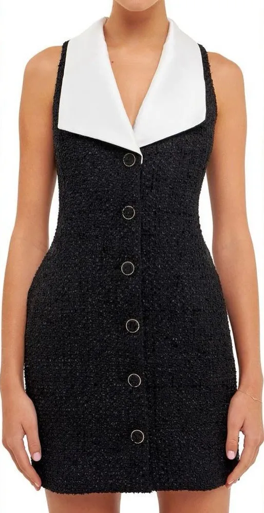 NWT Endless Rose Contrast Collar Tweed Mini Dress size xs women's with pockets! - Image 1