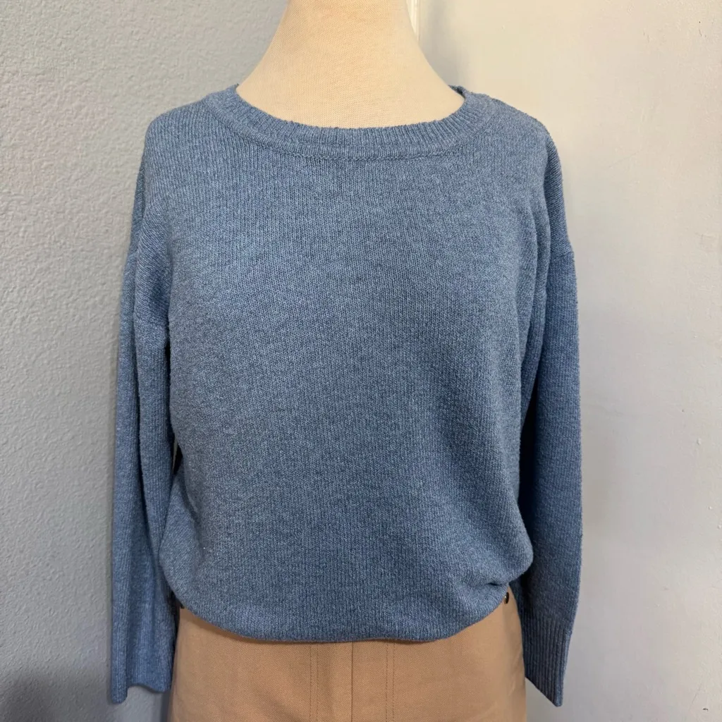 Ellen Tracy Women Light Blue Knit Crew Neck Long Sleeve Relaxed Fit Sweater Sz M - Image 2