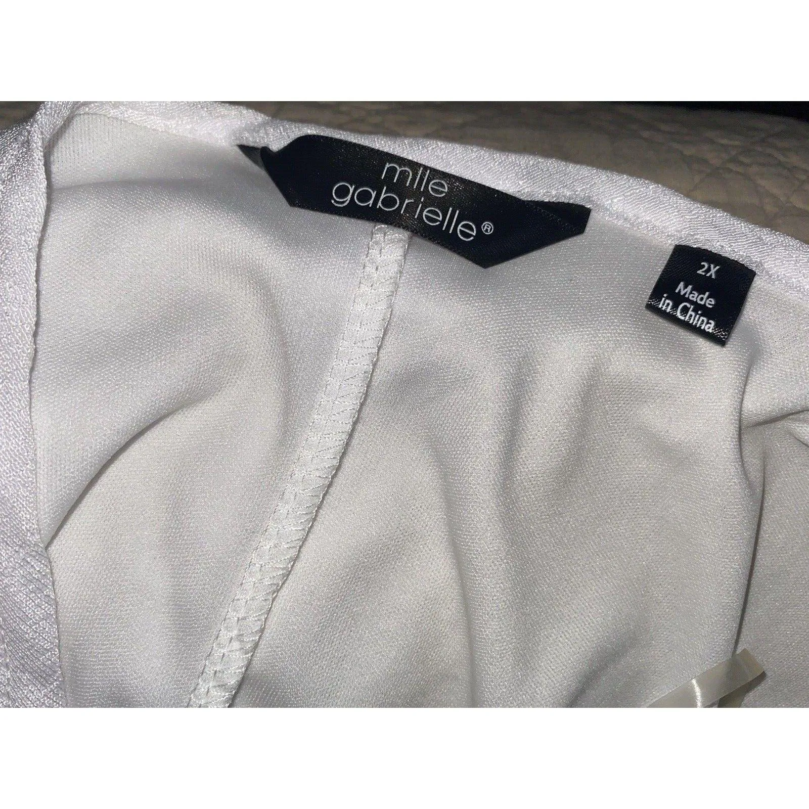 MLLE GABRIELLE Women’s Midi White Gauze Lined Dress Crochet Bell Sleeves Size 2X - Image 12