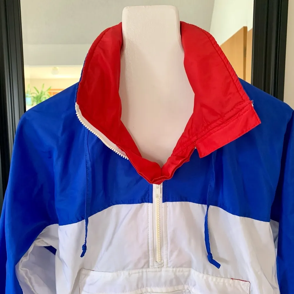 Vintage Obermeyer Red White & Blue 3/4 Zip Windbreaker Jacket - Image 2