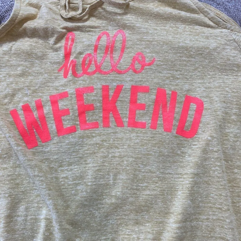 ‎“Hello Weekend” Graphic Cold Shoulder Hoodie - Image 10
