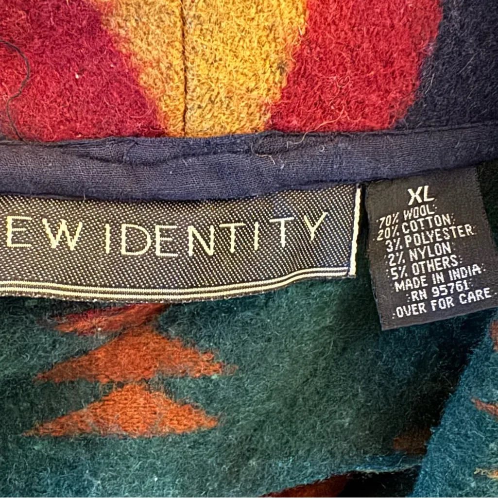 Vintage New Identity Aztec Southwestern Wool Blend 2 Wooden Buttons Jacket Sz XL Green - Image 6