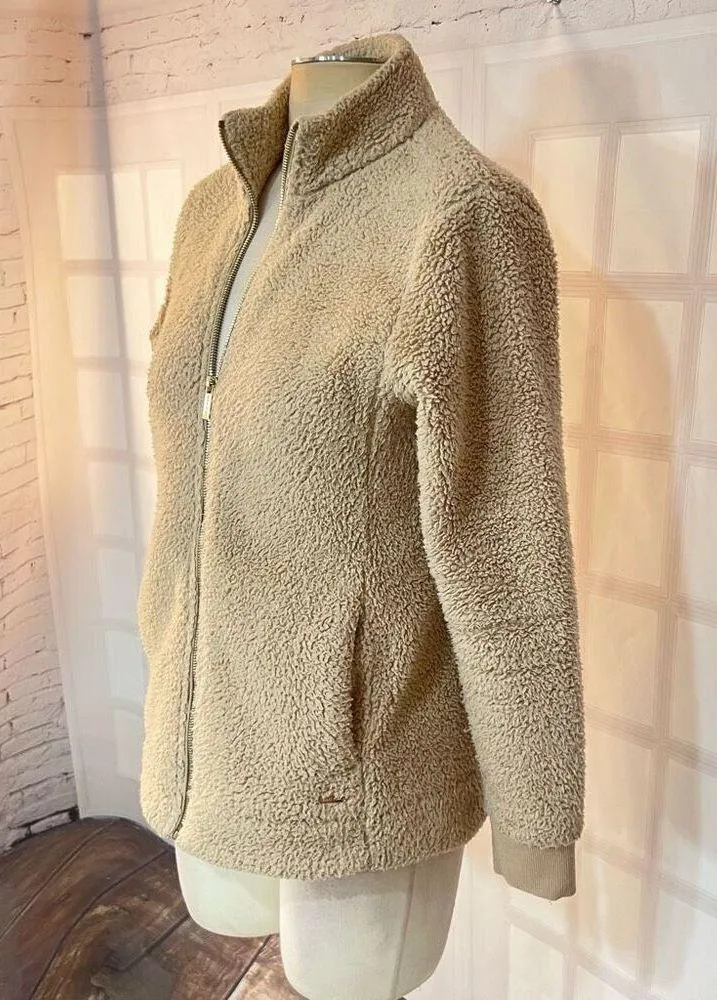Calvin Klein Beige Sherpa Full Zipper Mock Neck Teddy Jacket Size Small - Image 3