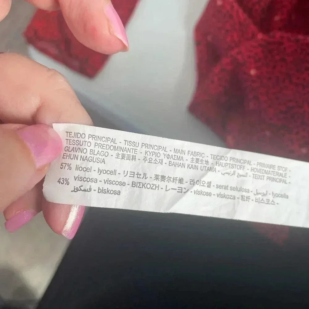 Zara Bodycon Red Black Animal Print Deep V Neck Long Sleeve Mini‎ Dress EUC 0087 - Image 11