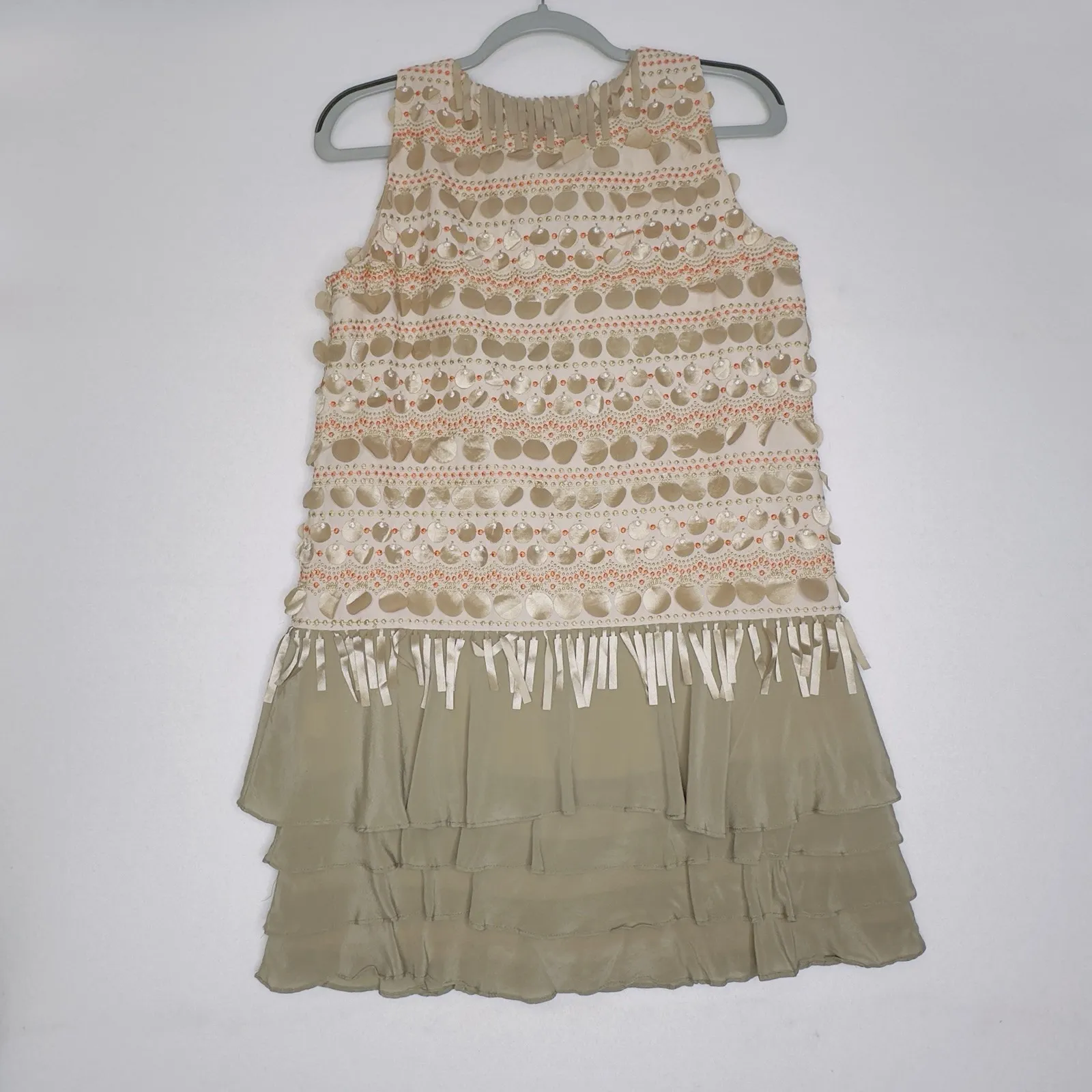 Dress Sz Large Artsy Funky Gold Fringe - Image 7
