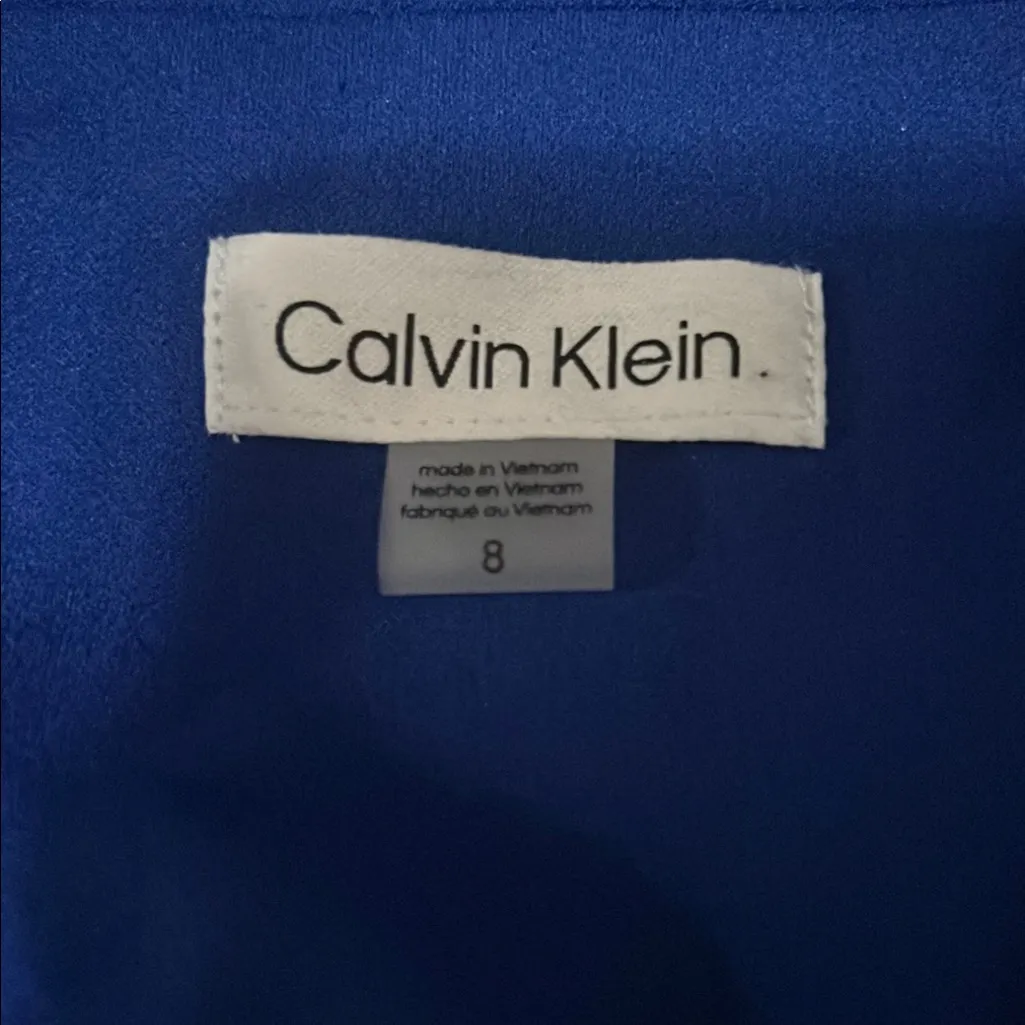 Calvin Klein Blue Asymmetrical Sheath Dress with Notched Collar - Image 2