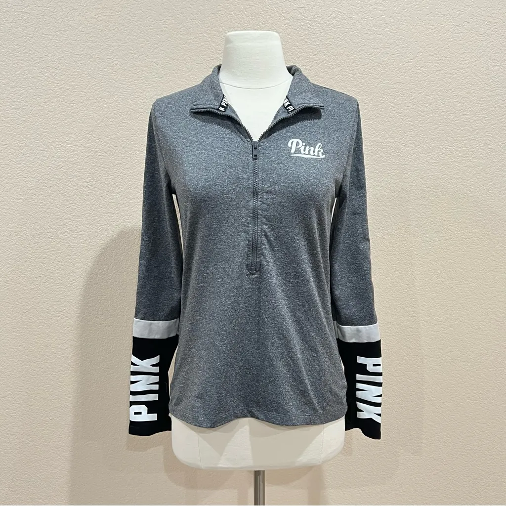 Victoria's Secret PINK Heather Grey Ultimate 1/2 Zip Pullover Size Small - Image 2