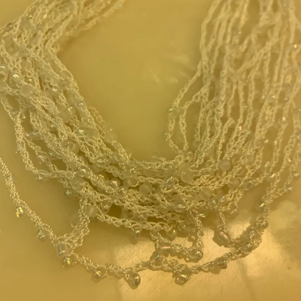 Hand crocheted scarf necklace in white multi strand beaded - Image 5