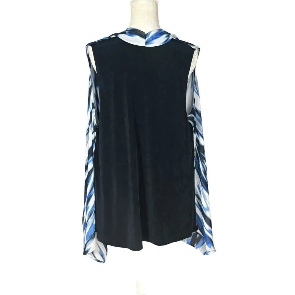 Chico’s Travelers Duster Vest Size XL Sleeveless Blue Abstract Artsy Open Flowy - Image 2