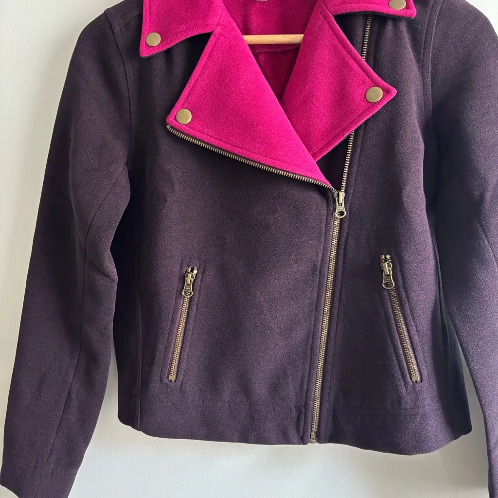 Anthropologie Lilla P purple taupe and Pink Bomber Jacket with Asymmetrical XS - Image 3