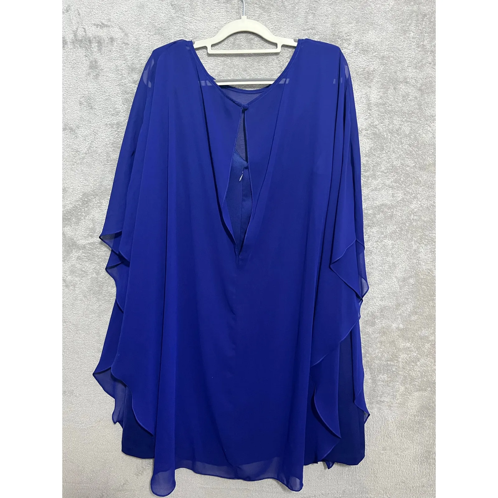 Vince Camuto Blue Sheer Chiffon Cape Overlay Sheath Dress 18W Cocktail Holidays - Image 6