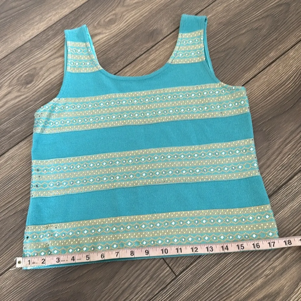 St. John Turquoise and Cream Patterned sparkle Tank Top - Image 11