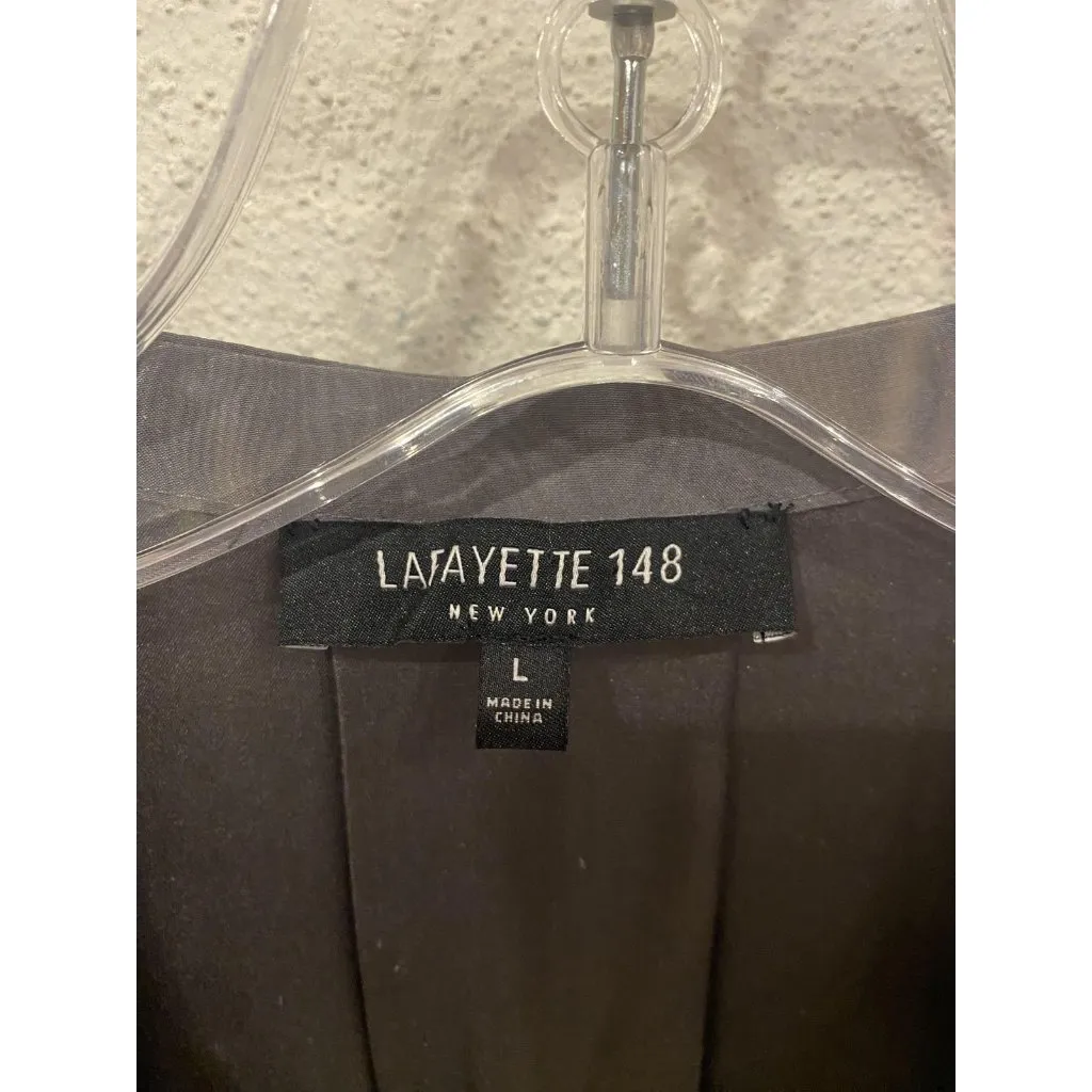 Lafayette 148 New York Dunham Shirt Womens Large Gray Metallic Trim V Neck Top - Image 3