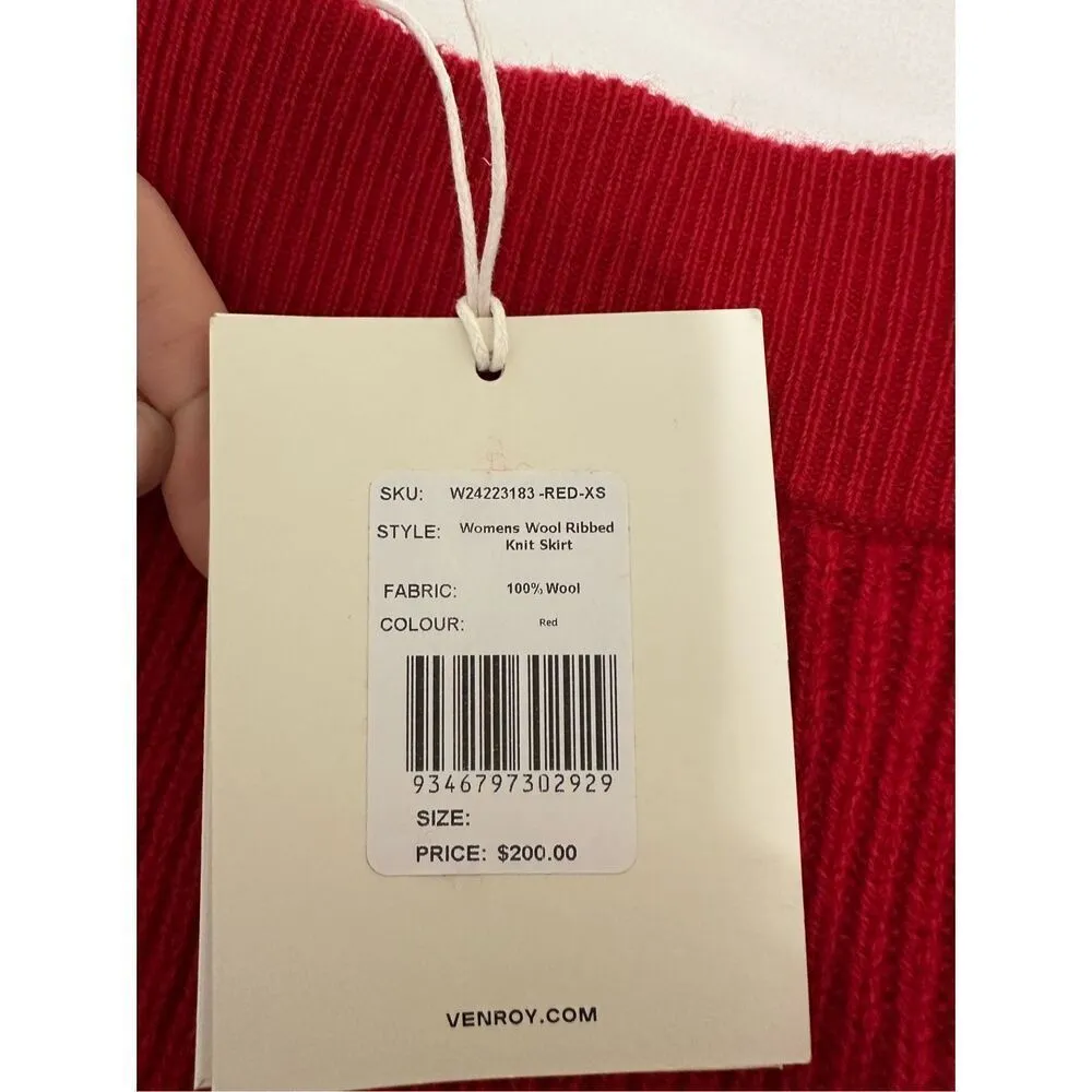 NWT Venroy 100% Wool Ribbed Knit Skirt XS Red - Image 8