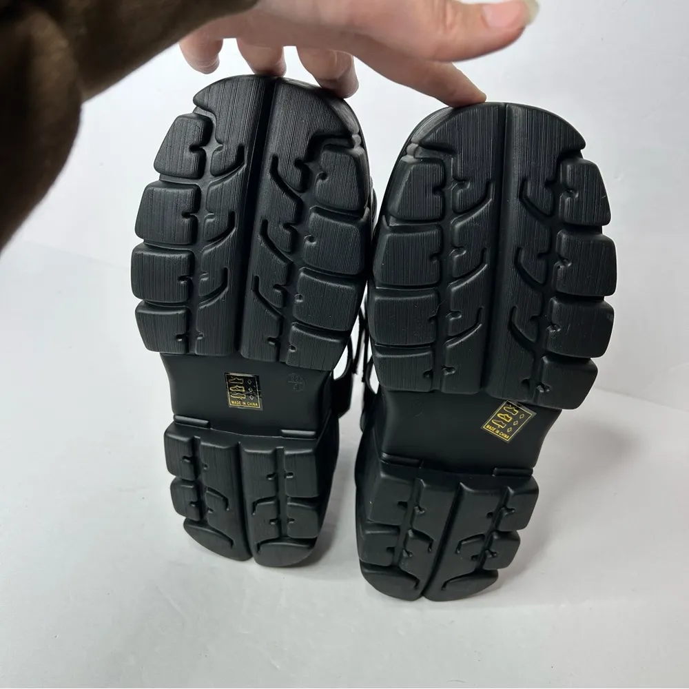 New Faux Black Leather Chunky Black Platform Shoes with Adjustable Straps 7 - Image 12