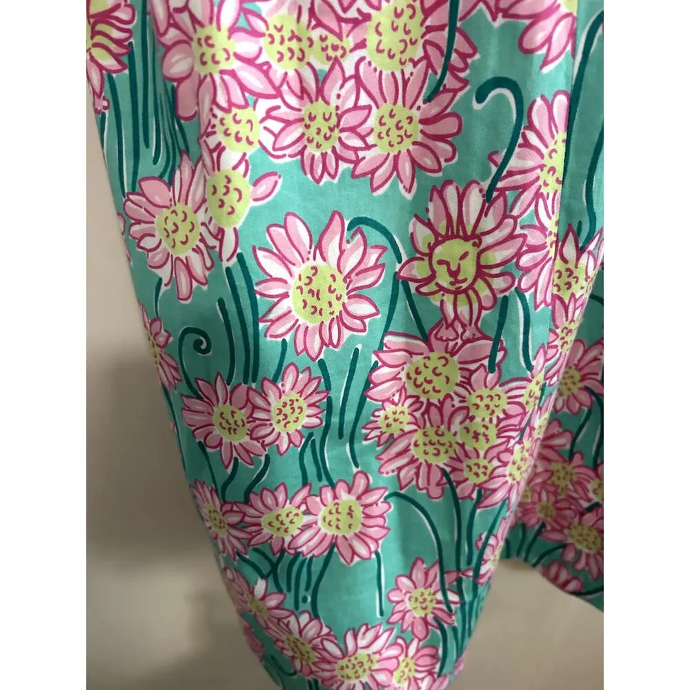 Lilly Pulitzer Green Grass Lion Head & Daisy Strapless Dress Pink Sash Size 6 - Image 3