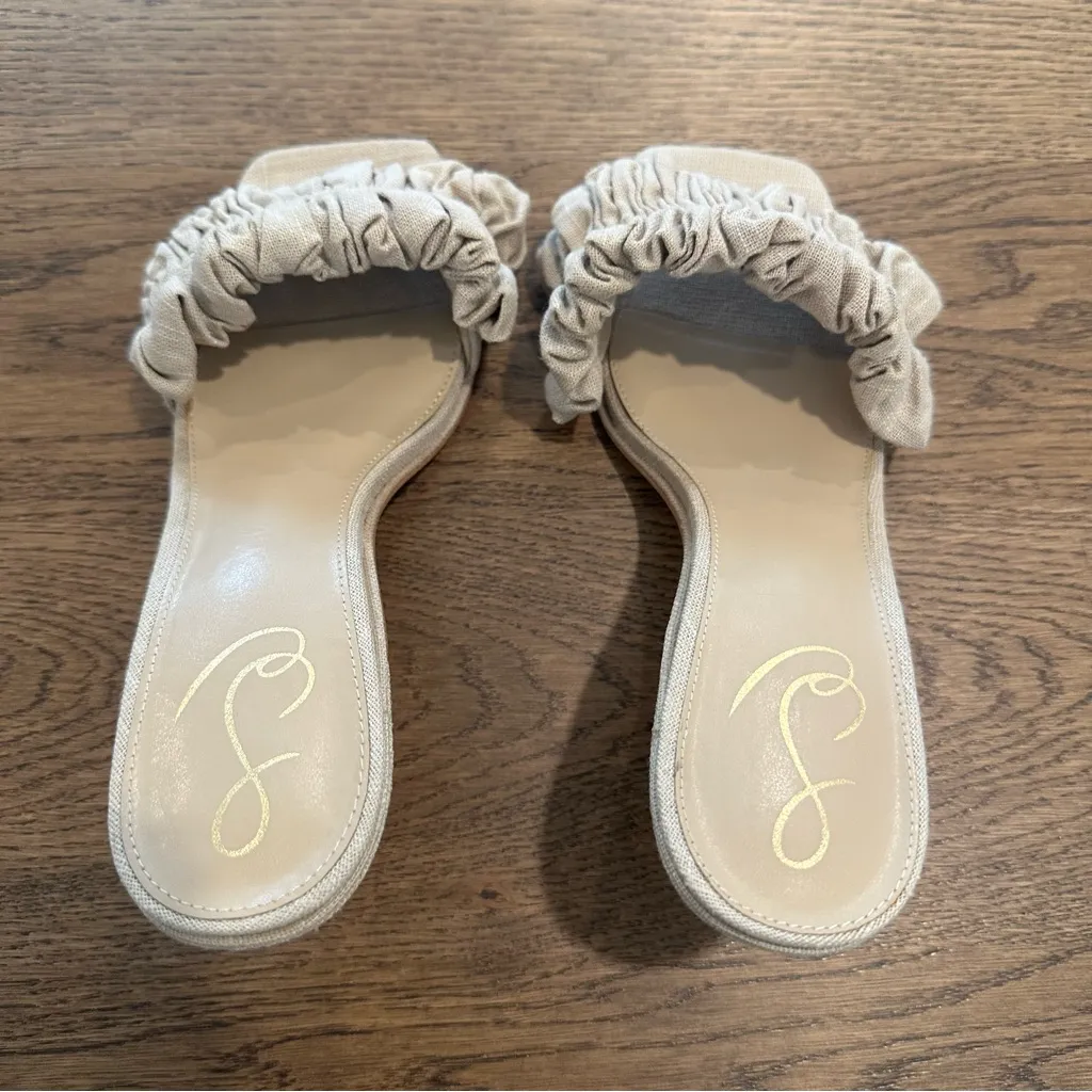 Sam Edelman Kady Beige Fabric Ruched Mule Heels Size 9.5 - Image 3