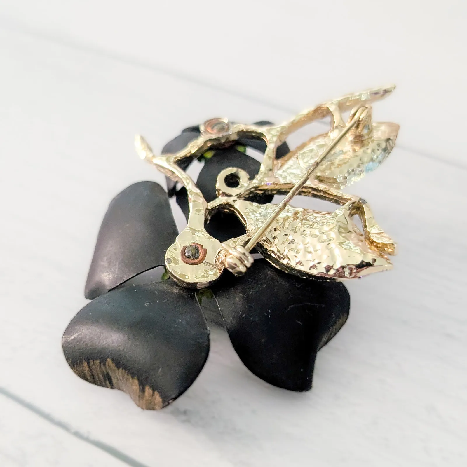 Vintage Judy Lee Brooch Very Large Black & Gold Tone Flower 3" Statement - Image 5