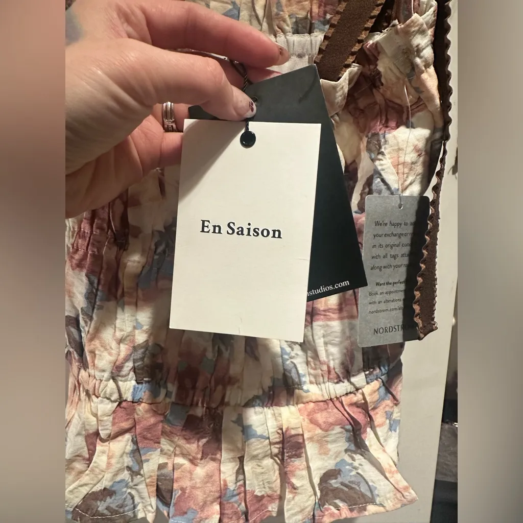 NWT EN SAISON Lario Floral Print Tie Strap Top In Pink Size M - Image 6