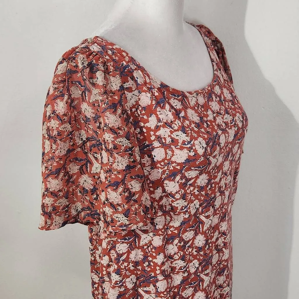 Lucky Brand Red Floral Print Boho Top Size Small Red Floral Top - Image 5
