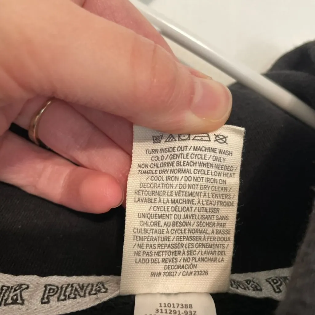 VS PINK VICTORIA'S SECRET Perfect Pullover Black White Logo Hoodie Sweatshirt M - Image 10
