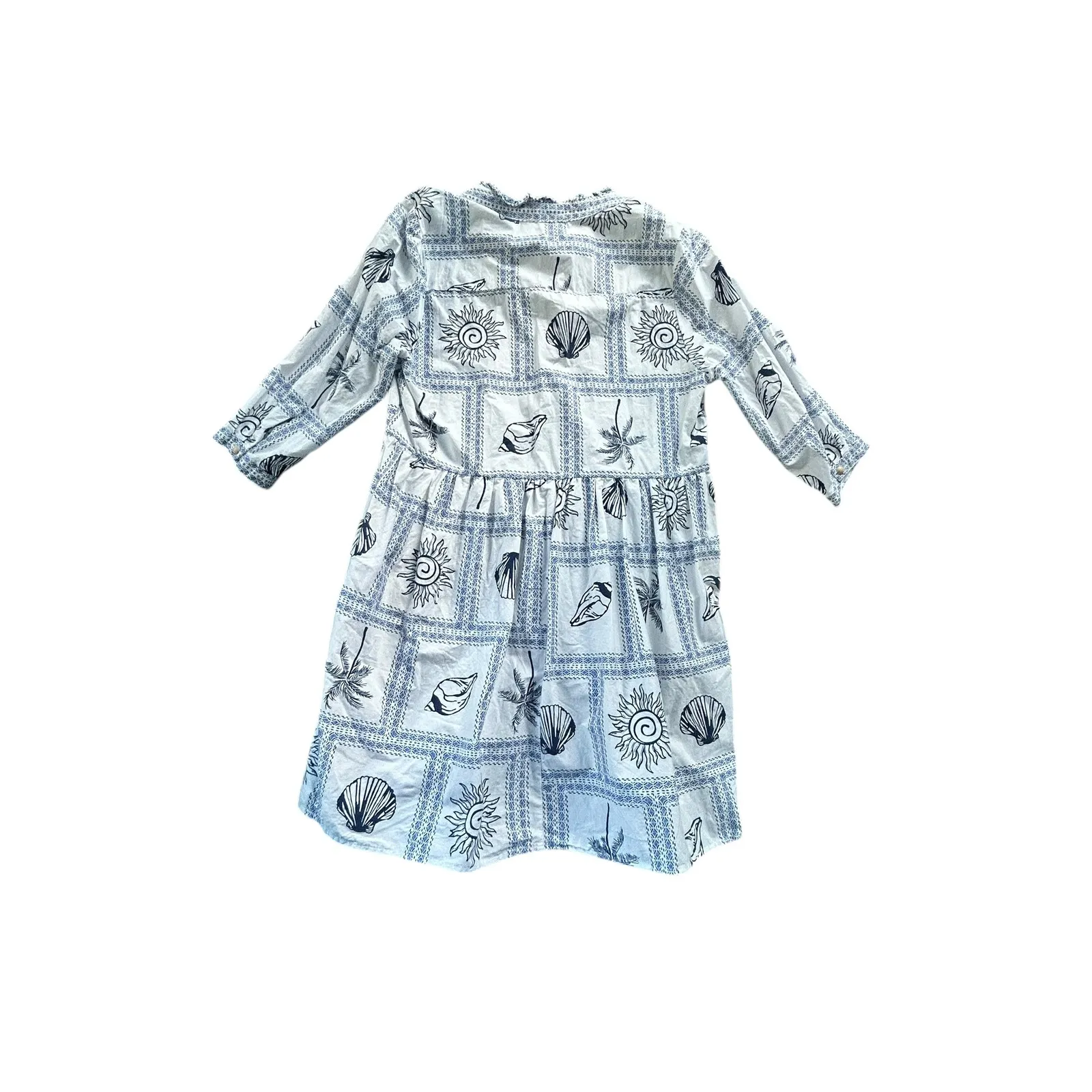 Calypso St Barth Beach Dress Tunic Sun Shell Palm Print Tiered V Neck XL White - Image 6