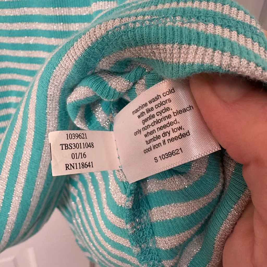Lane Bryant Striped Ribbed Tank Top Glitter Scoop Neck Stretch Teal/Silver Glam - Image 7