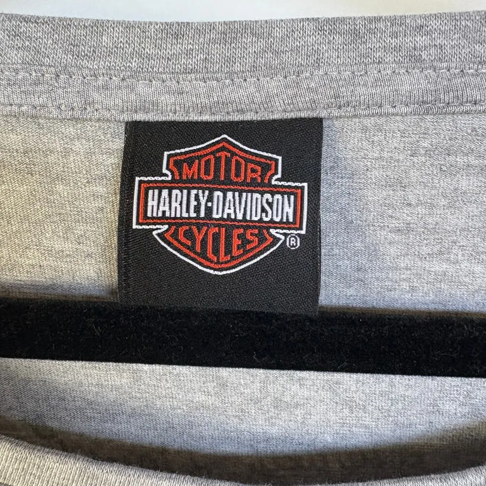 Harley Davidson Fitted Long Sleeve Gray Tee Teal Graphic Biker Motorcycle Medium - Image 4