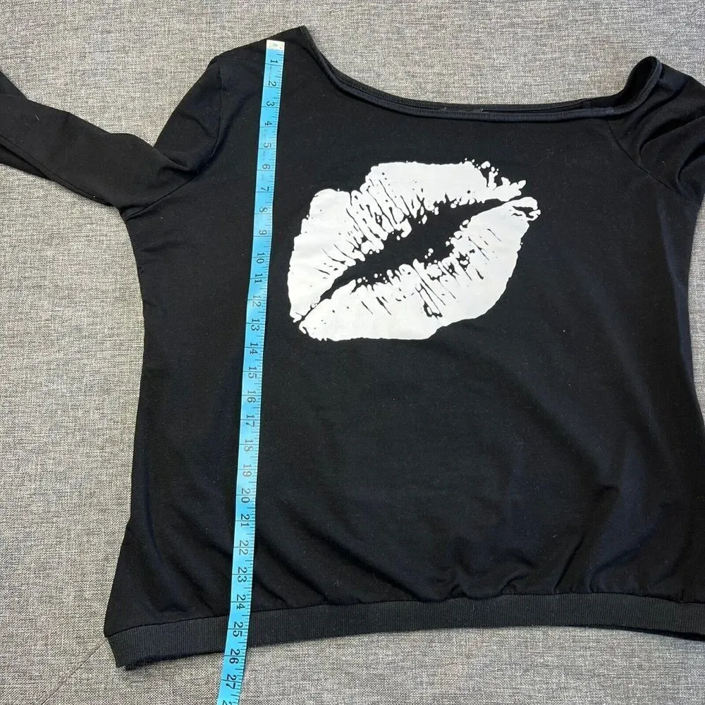MAGICMK Off The Shoulder Pullover Black Sweatshirt‎ 3x Long Sleeve White Lips Size undefined - Image 5