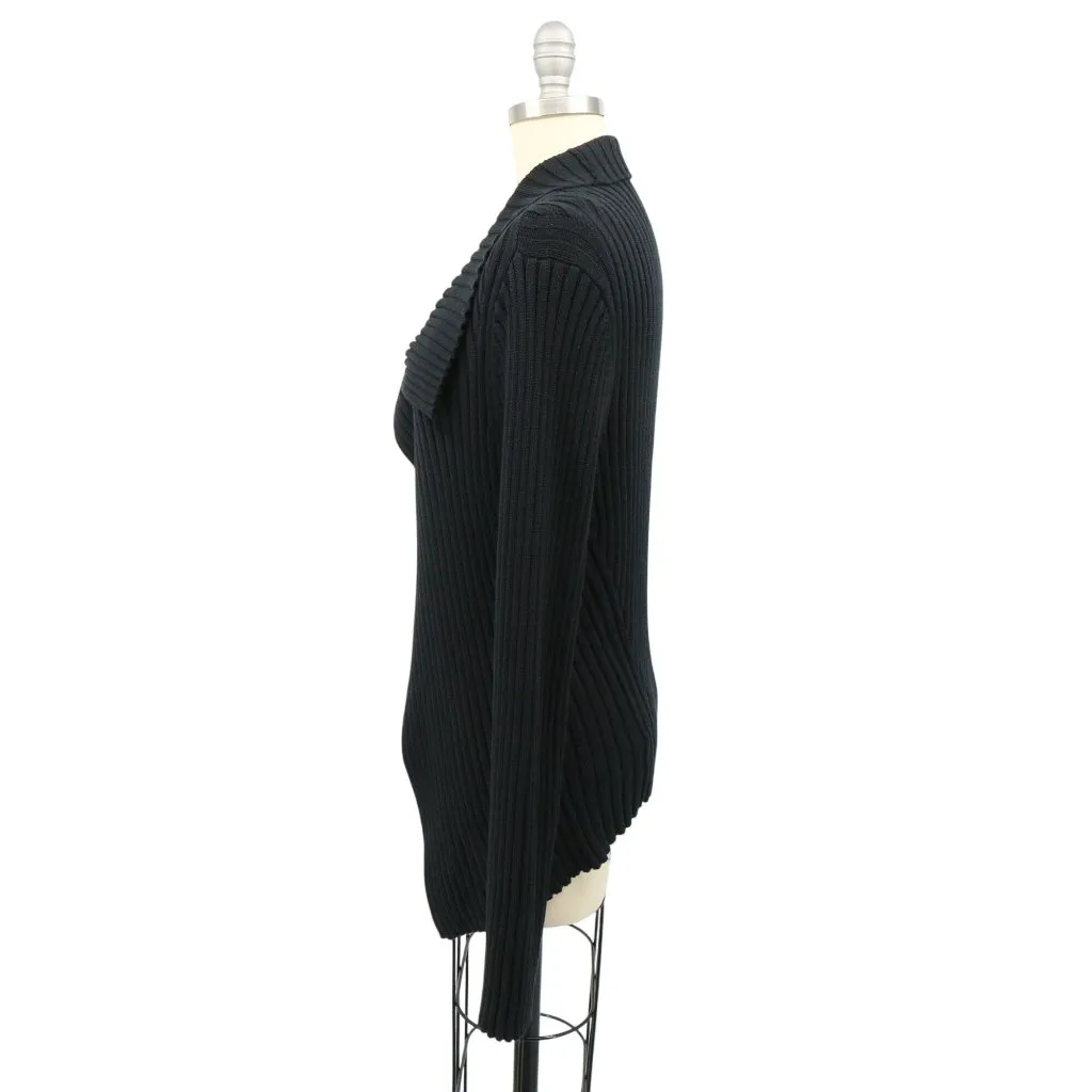 Calvin Tran Ribbed Lagenlook Asymmetrical Front Long Sleeve Cardigan Sweater Black Size M - Image 4