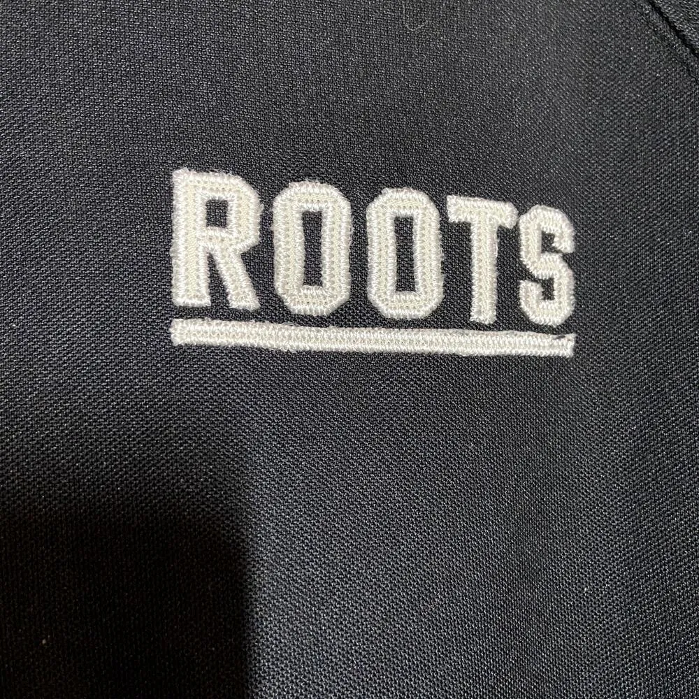 ROOTS Athletics Full Zip Hoodie Track Jacket Red Striped Drawstring Black M - Image 2