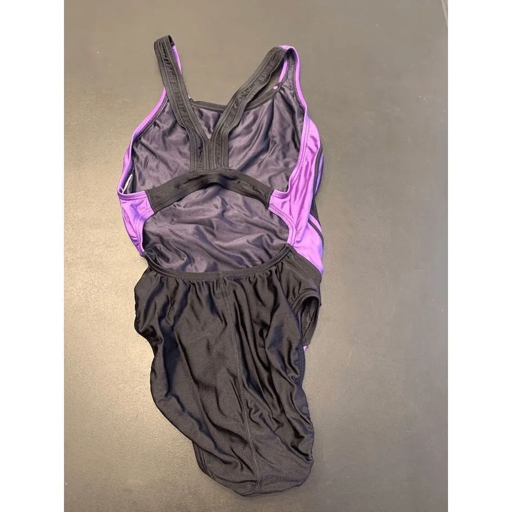 Speedo Women's Cut Out Back Bathing Suit One Piece Swimsuit Black Purple Size 6 - Image 2