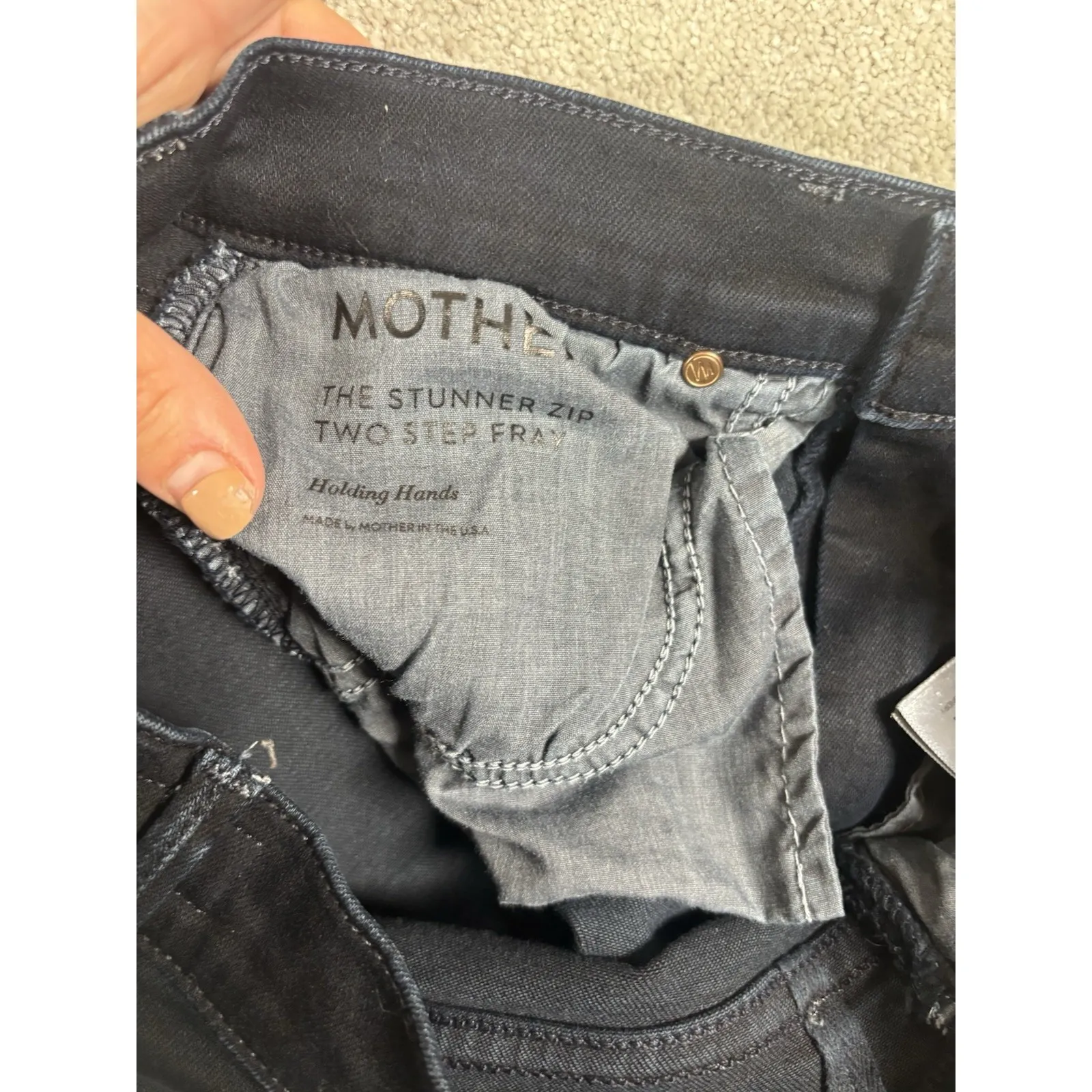 Mother Stunner Zip Two Step Fray Hem Cropped‎ Dark Blue Denim Jeans Womens 26 - Image 5