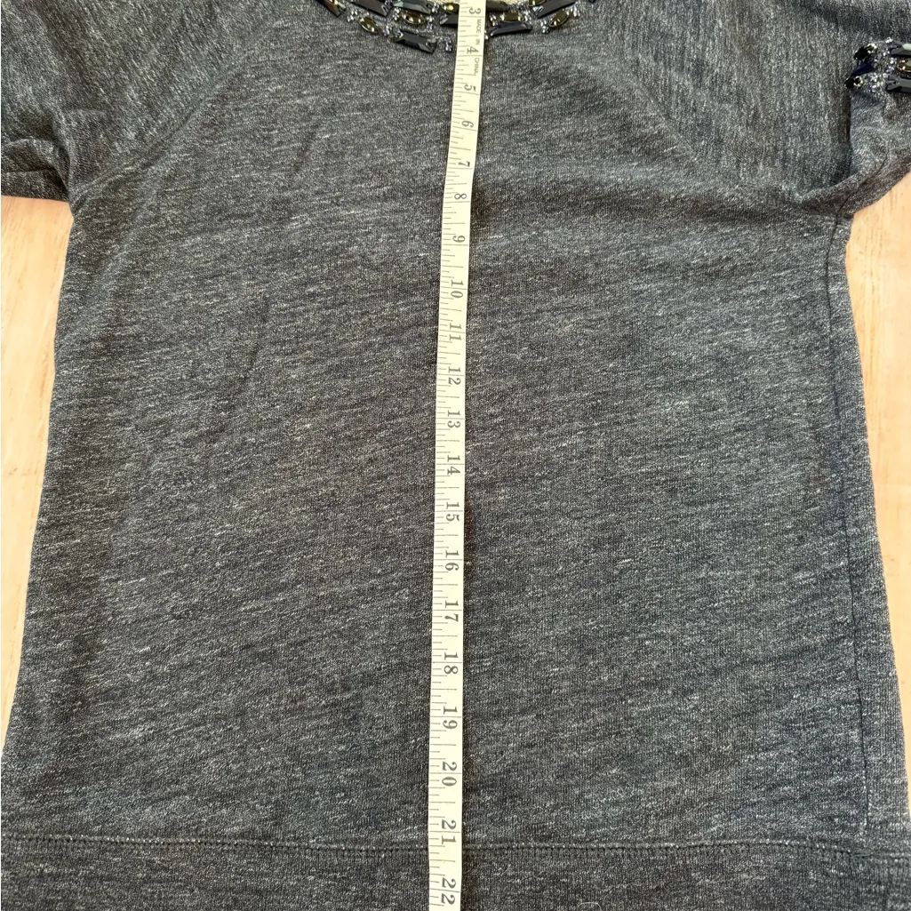 Wkmans J.Crew Blue Marled Jewel Beaded Neckline Short Sleeve Sweatshirt Small - Image 3