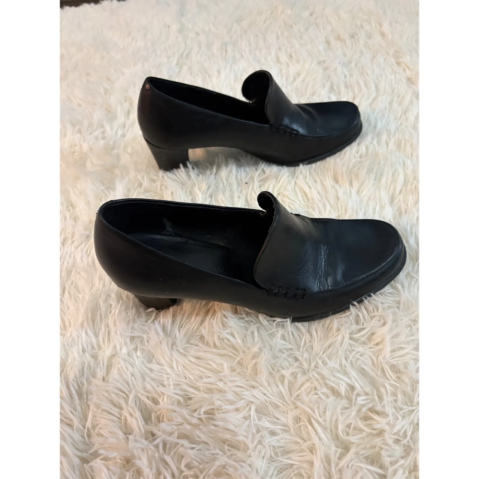 Franco Sarto leather‎ Block Heel Loafers Black Shoes Women's Size 6.5M Euro 37 - Image 3