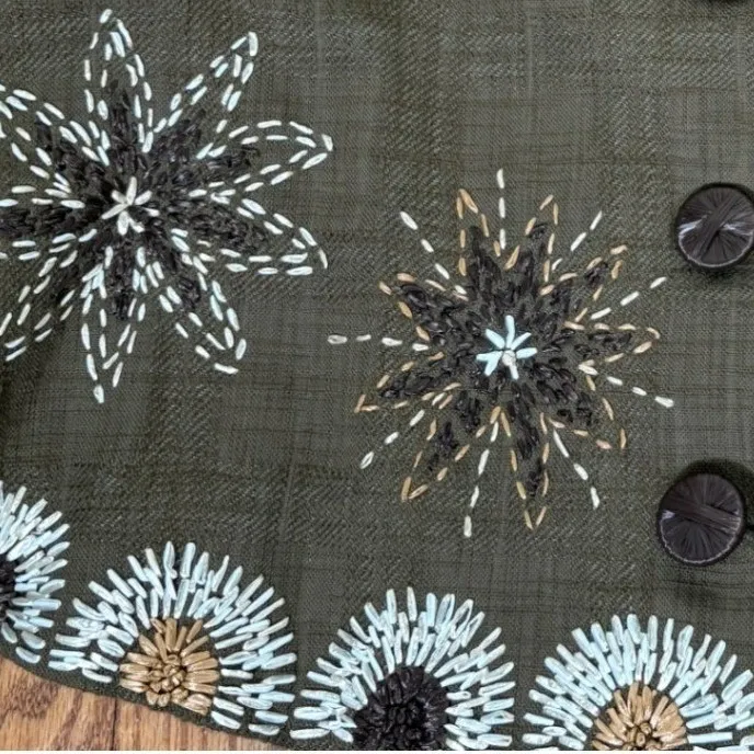 Vintage Moschino Mainline Floral Embroidered Jacket Green US 8 UK Press Sample - Image 8