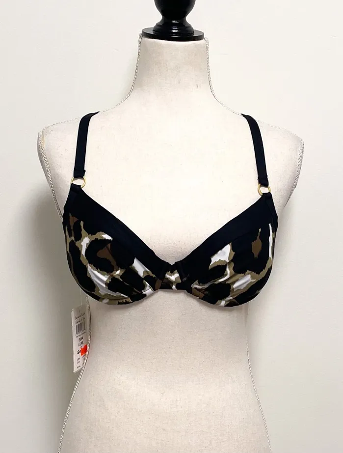 Swim Systems Animal Print Convertible Straps Underwire Push Up Bikini Top Small Black - Image 1