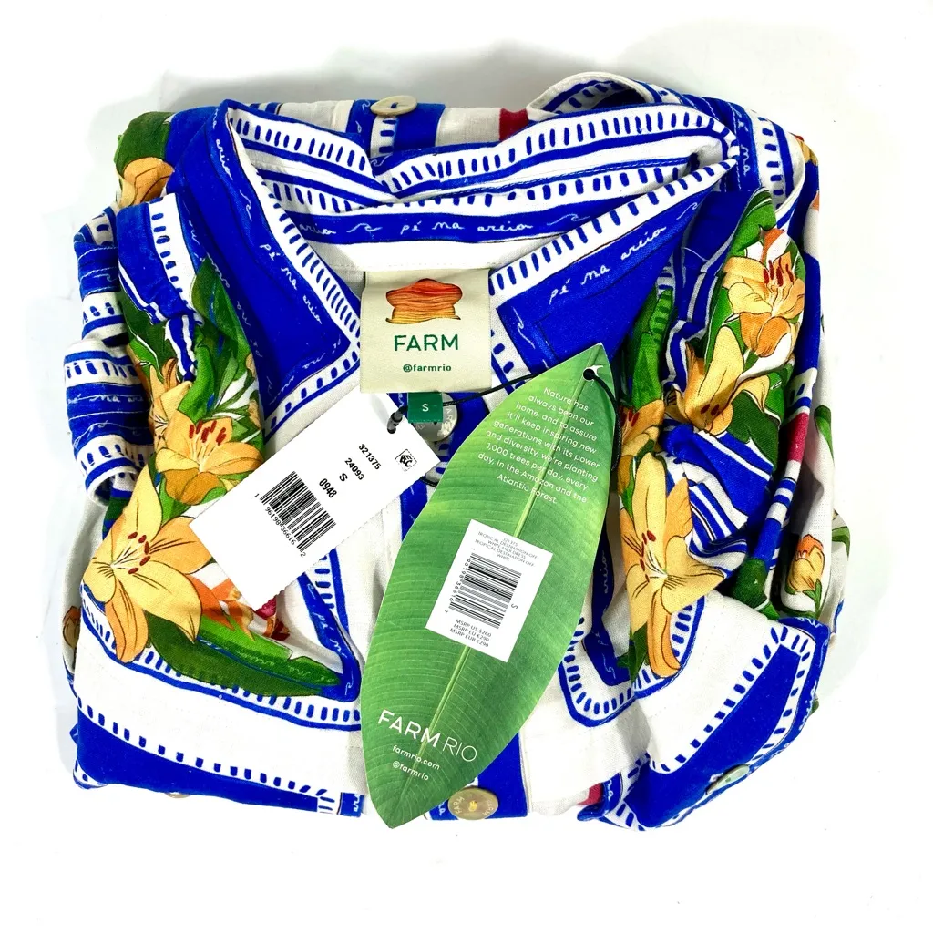 Farm Rio Tropical Destination Midi Linen Blend Shirt Dress Small NWT - Image 9