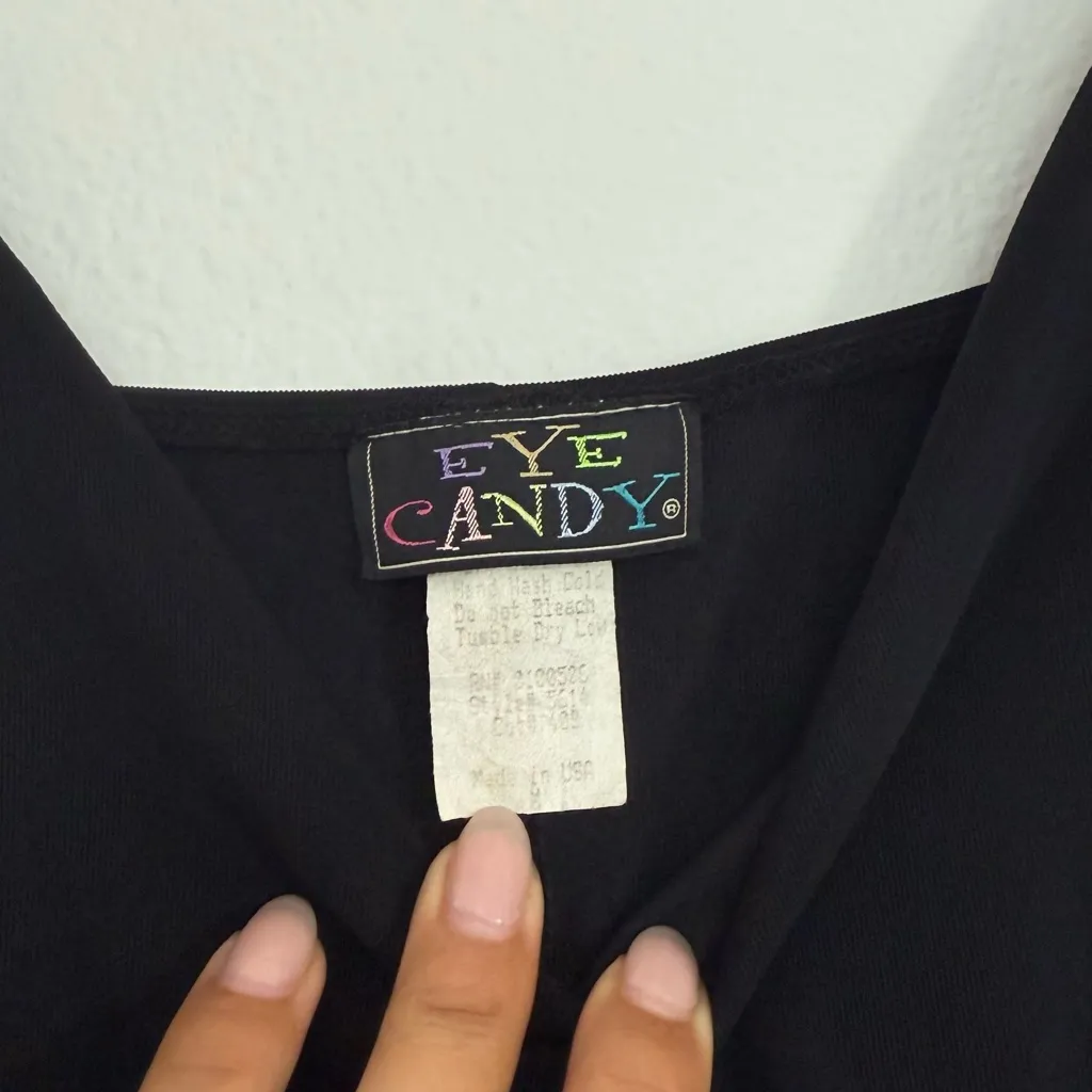 Vintage Y2K Eye Candy Black Mini ruffle hem Dress with Spaghetti Straps - Image 3