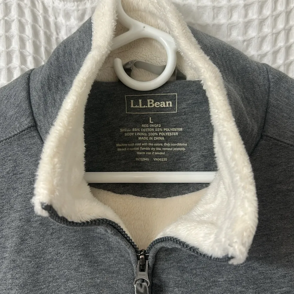 LL Bean Fleece Lined Vest Grey Cream Large Gray - Image 3