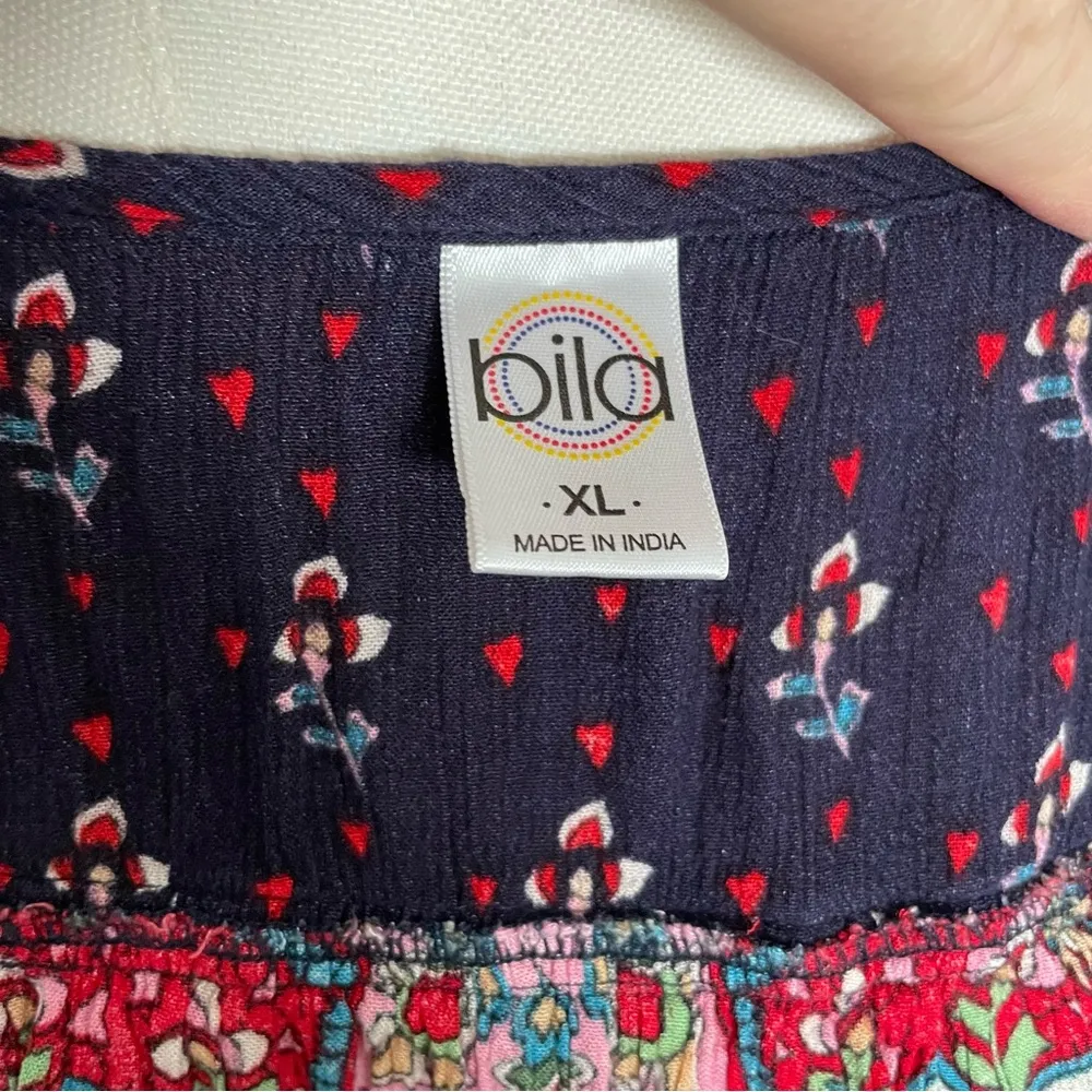 Bila Top Floral Ruffle Embroidered Boho Bohemian Western Coastal Red Blue Size XL - Image 8