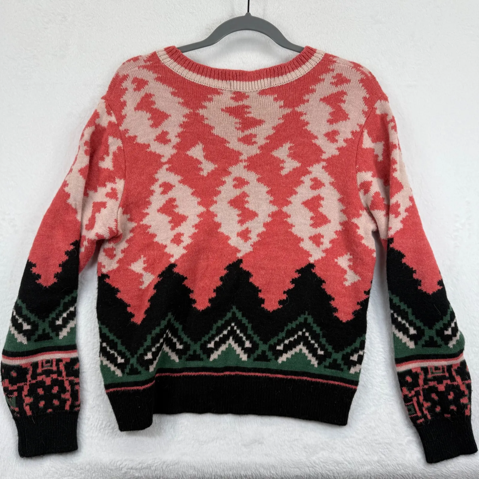 Aldomartins Wool Blend Fair Isle Knit Sweater Pink Black Green Alpaca blend Sz 4 - Image 9