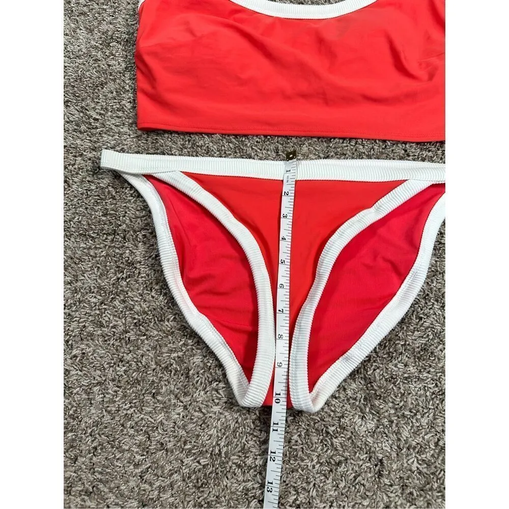 aerie bikini swim set red white ribbed scoop neck longline matching set L - Image 5